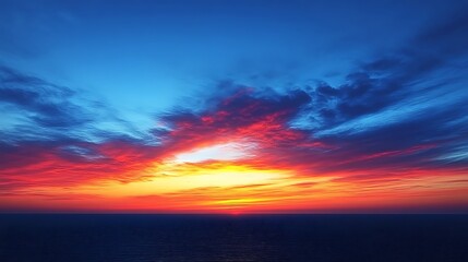 Fototapeta premium Vibrant Sunset Colors Over Calm Ocean Waters