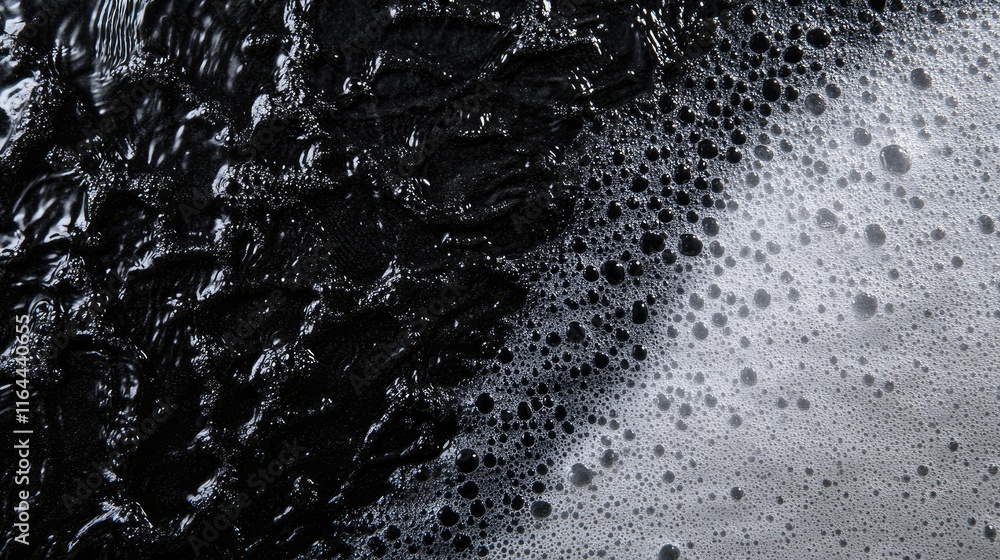 Poster black and white abstract texture of water surface with bubbles and fine sand creating a contrast of 