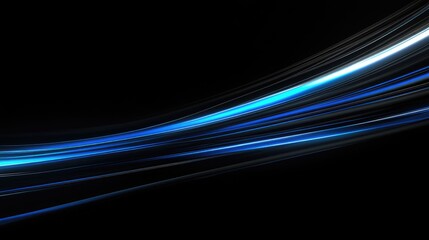 Illuminated Blue Light Trails on Black Background Abstract Design for Modern Wallpaper or Graphic Usage