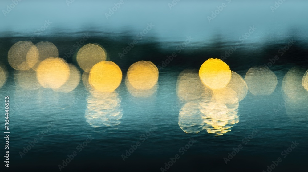 Poster bokeh effect of blurred reflections on calm sea surface under soft evening light