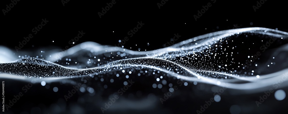 Aufkleber elegant abstract design featuring flowing waves of light with shimmering particles against a dark ba
