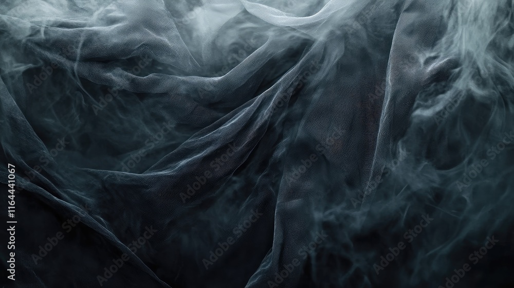 Poster dark abstract background with ethereal smoke and soft fabric texture