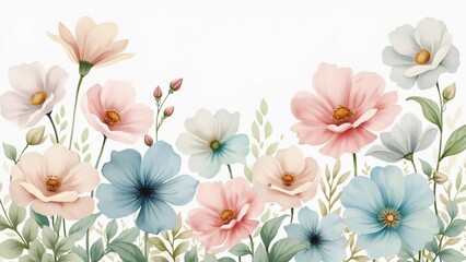 Fototapeta premium Delicate Watercolor Pastel Blooms, Whimsical Impressionist Flower Art Print