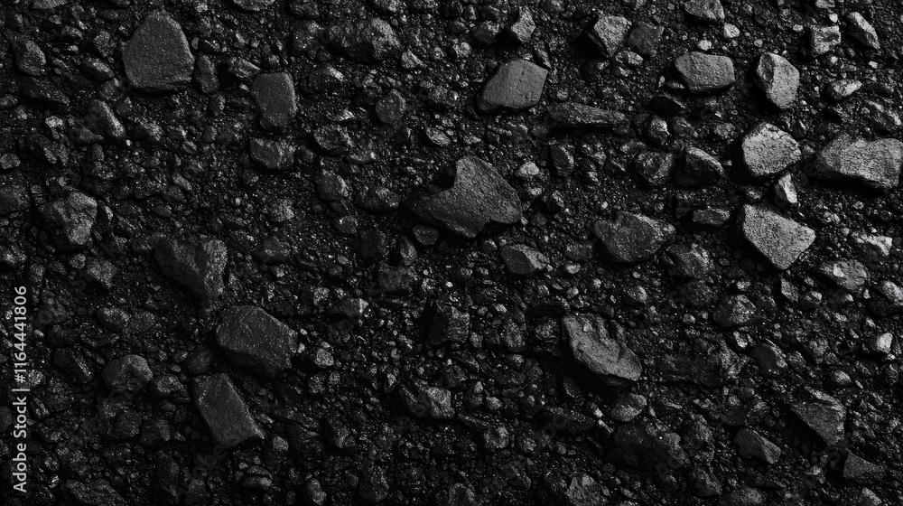 Poster black asphalt road surface texture with rocks and gravel creating a detailed background for construc