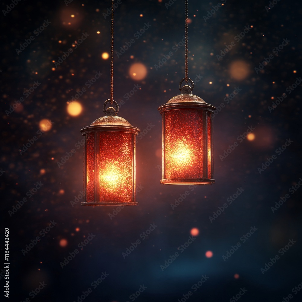 Aufkleber two elegant lanterns glowing in a night sky, creating a warm and inviting atmosphere filled with enc