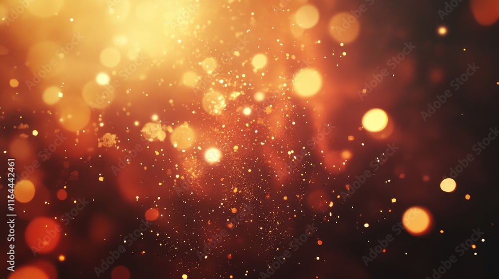Poster golden bokeh light texture creating an abstract blurred background for festive or elegant designs in
