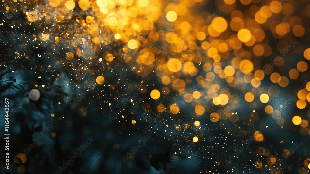 Poster bokeh abstract background with golden light and dark tones creating a dreamy and enchanting atmosphe