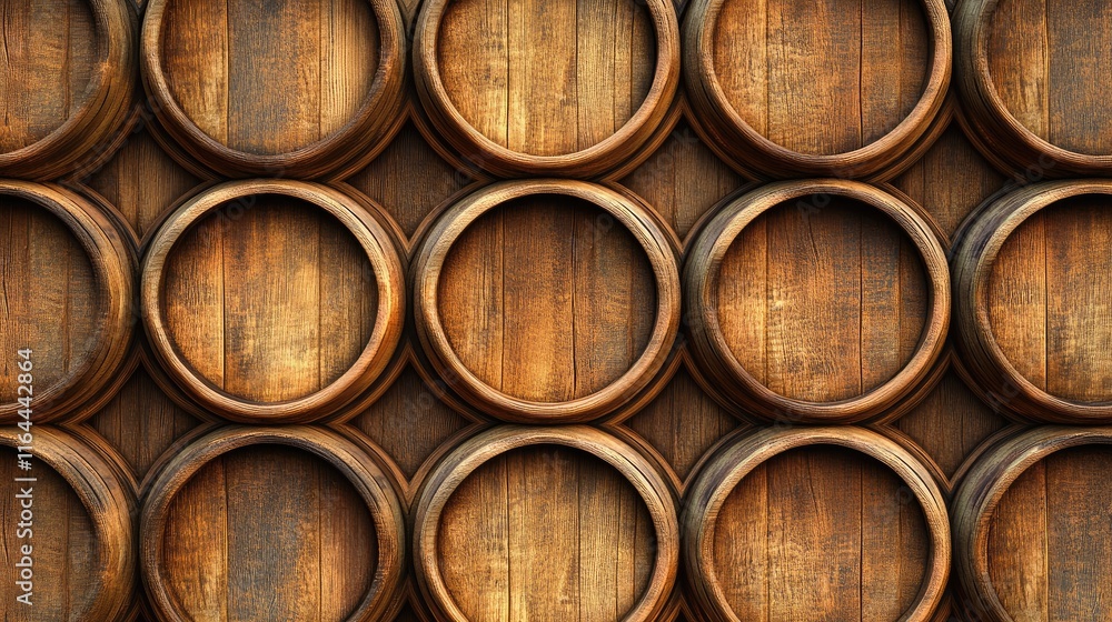 Poster wooden barrel stacked pattern background ideal for rustic design projects and vintage style applicat