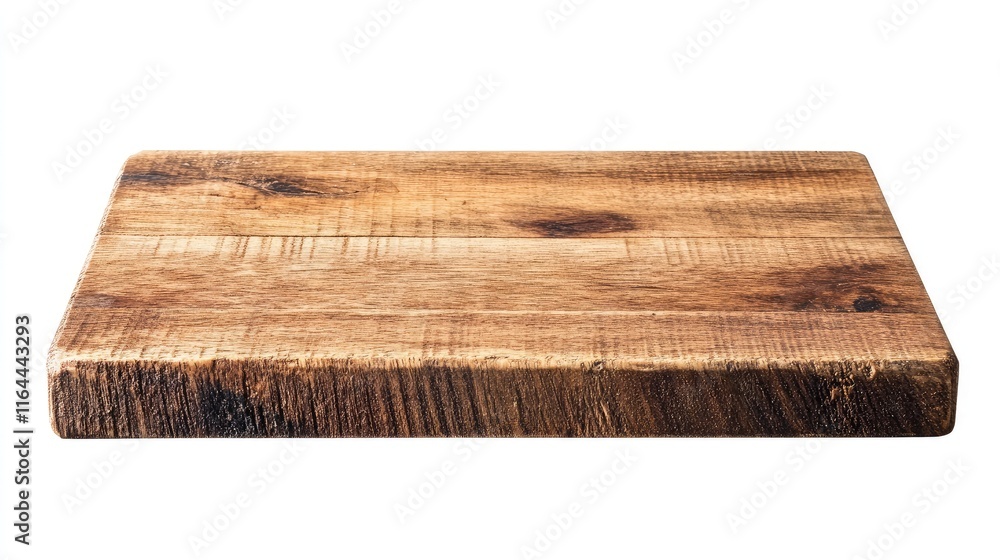 Poster rustic wooden table top or shelf isolated on a white background ideal for displaying products or foo
