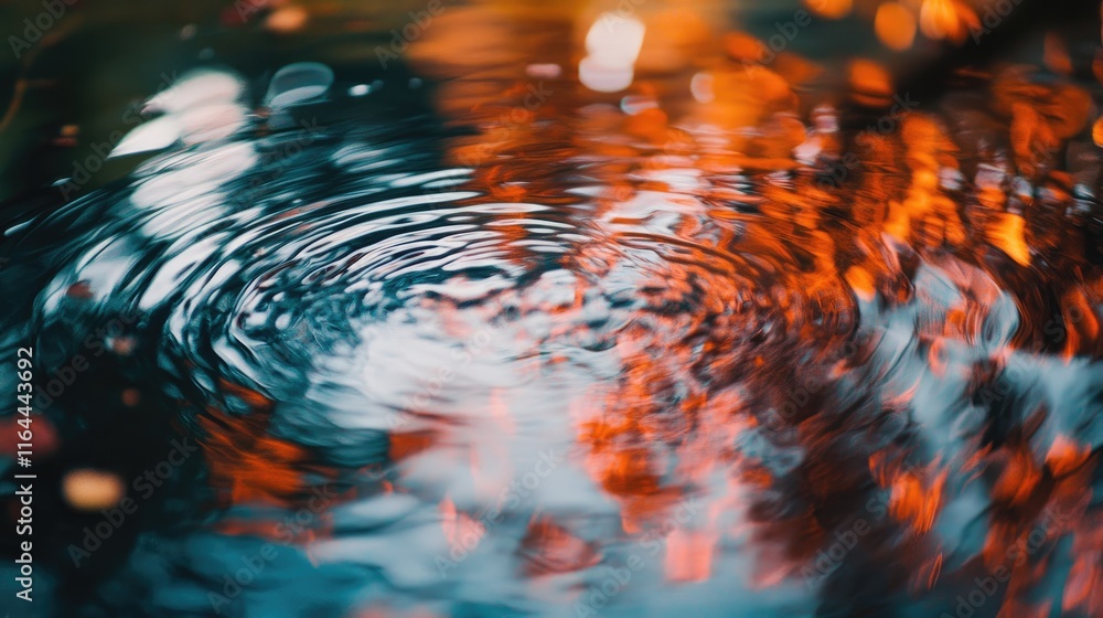 Poster colorful bokeh water reflection with ripples creating an abstract background for artistic and serene