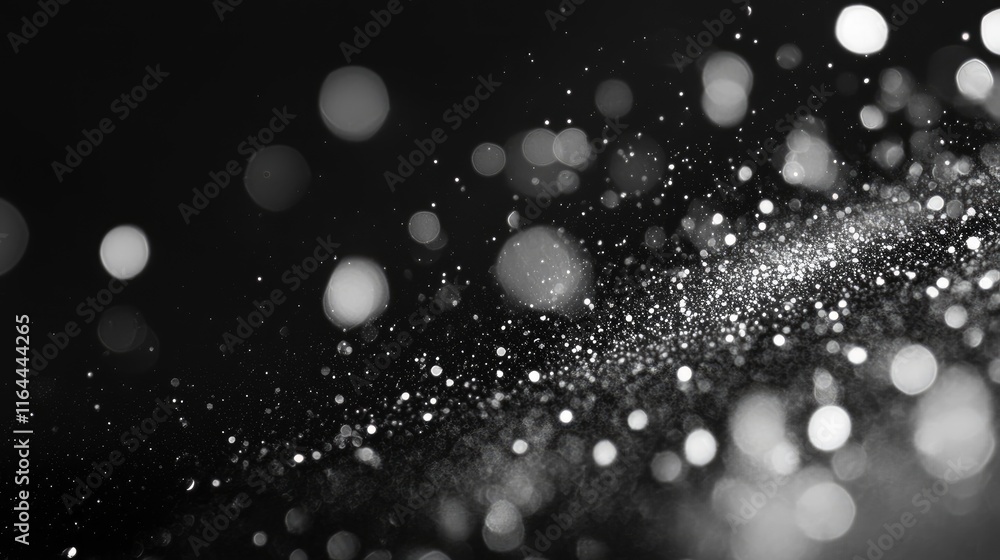 Poster bokeh abstract background with glittering particles in monochromatic tones creating a dreamy and ele