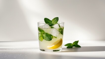 Refreshing Homemade Lemonade with Ice Cubes and Mint