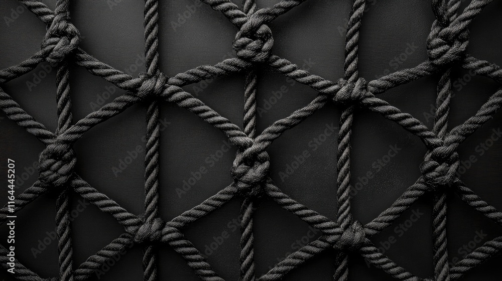 Poster textured black background featuring an intricate rope net design for creative and artistic projects