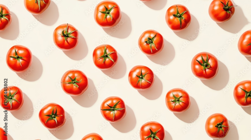 Leinwandbilder nutritional value of fresh red tomatoes arranged in a pattern on a light background for health and f