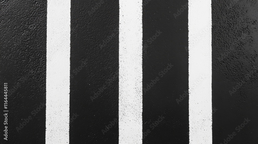 Poster asphalt road surface with parallel white lane markings creating a contrasting geometric pattern for 