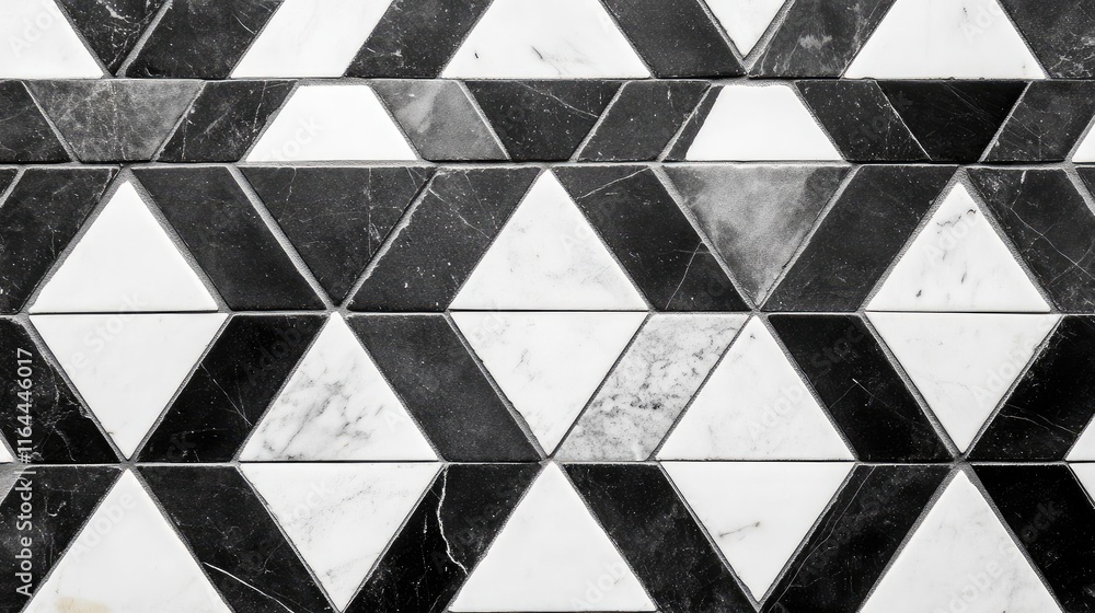 Poster black and white triangular tile mosaic texture pattern for interior design or background use