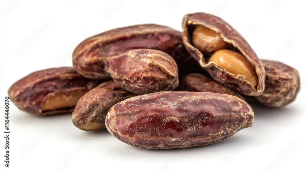 Poster boiled peanuts in their shells arranged on a clean white background showcasing their unique texture 
