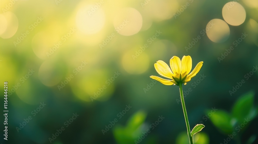 Aufkleber yellow flower with bokeh blur background in soft natural light creating a serene and tranquil atmosp