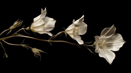 Campanula lanata delicate wildflower composition on black background showcasing natural beauty and elegance of botanical elements
