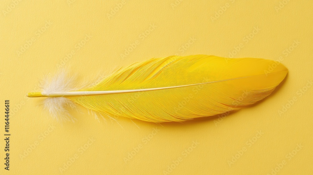 Poster vibrant yellow feather on a bright background showcasing intricate details and textures with a clean