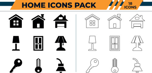 Home icons pack Template Vector silhouette and outline or line art isolated on a transparent background