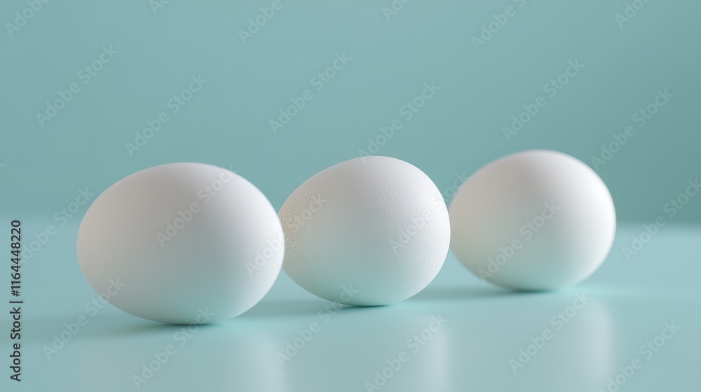 Poster boiled eggs arranged in a row on a clean turquoise background showcasing simplicity and freshness in