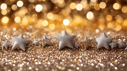Glittering Stars on a Golden Shimmering Background