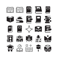 Book icons set, logo isolated on white background, vector illustration. Book icons stack of books line art vector illustration
