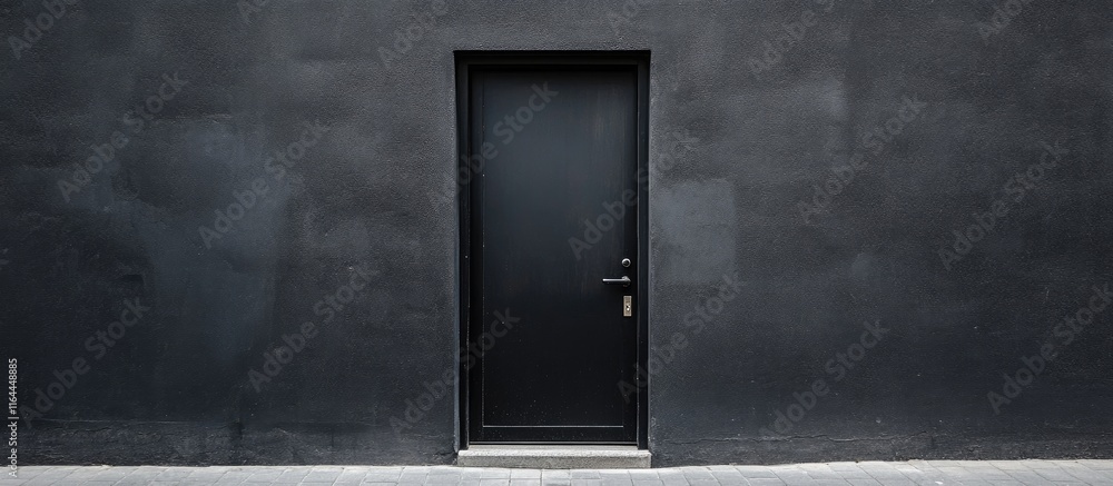 Poster minimalist black door framed by gray walls emphasizing security and simplicity in modern architectur