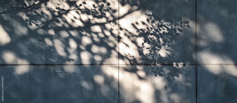 Poster intricate shadow patterns from foliage on a textured cement wall creating a minimalistic and artisti