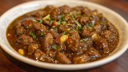 Savory Boiled Peanuts in Spicy Sauce Garnished with Fresh Herbs in a Rustic Bowl