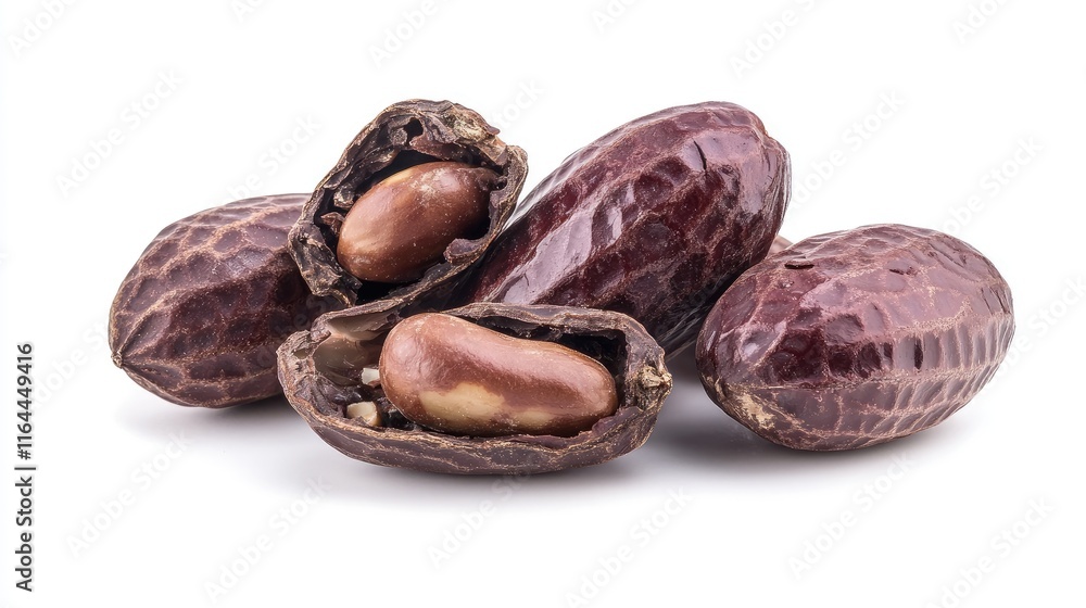 Poster boiled peanuts in shells arranged on a white background showcasing their unique texture and natural 