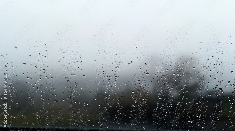 Poster foggy car window with water droplets creating an atmospheric and moody background on a rainy day ref