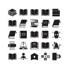 Book icons set, logo isolated on white background, vector illustration. Book icons stack of books line art vector illustration
