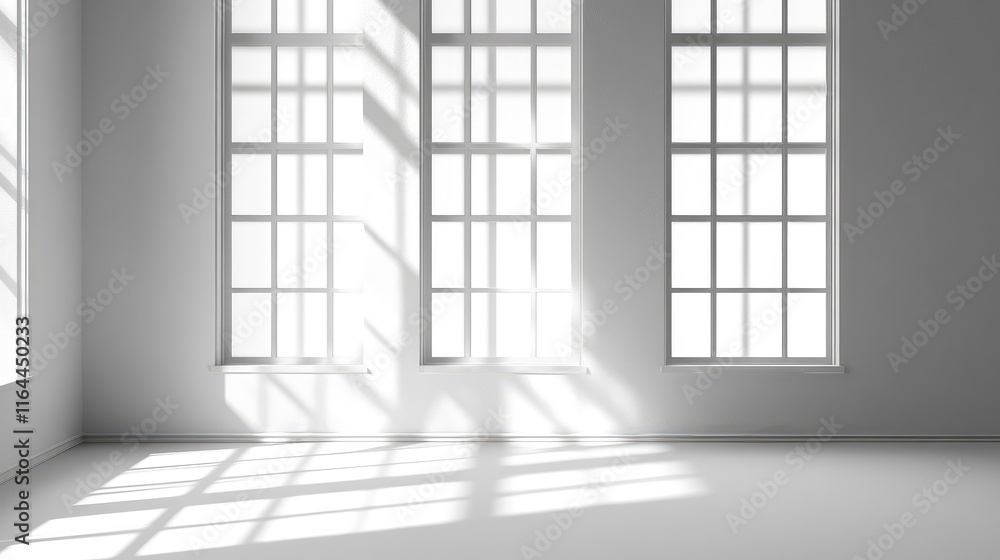 Poster monochrome interior with window shadows and blank space for text overlay or design elements