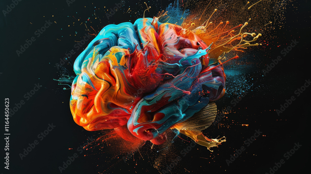 Poster a colorful brain with a splash of paint on it