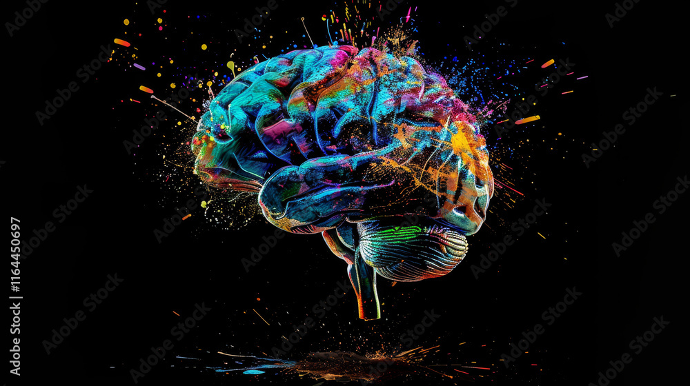 Poster a colorful brain with a splash of paint on it