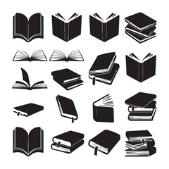 Book icons set, logo isolated on white background, vector illustration. Book icons stack of books line art vector illustration
