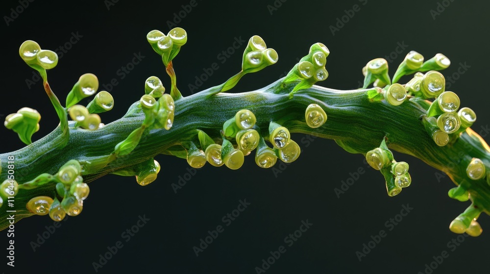 Poster close up of cissus quadrangularis vine showcasing unique green structure and dew droplets against a 