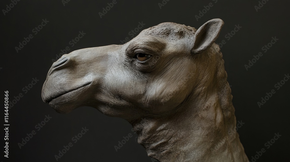 Poster realistic camel head profile with eyes partially closed displaying intricate details and textures ag