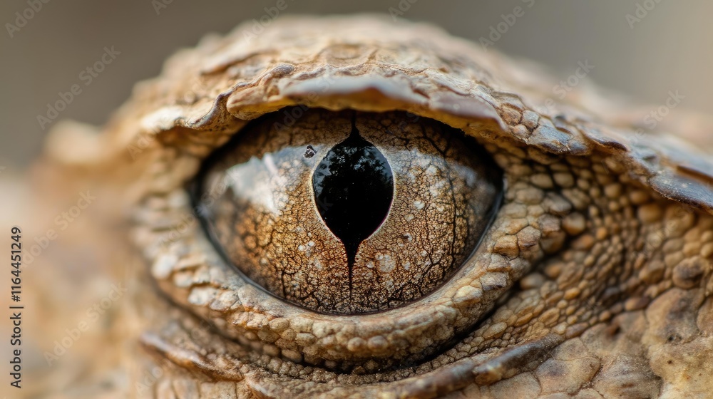Poster detailed macro shot of an iguana eye showcasing intricate textures and patterns with a soft blurred 