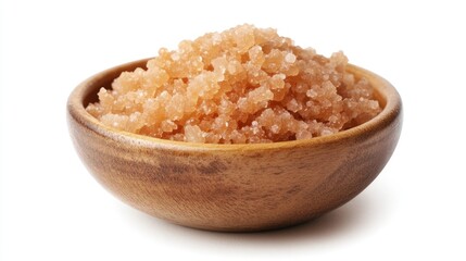 Bowl of natural tragacanth gum granules on a clean white background showcasing its texture and color variations.