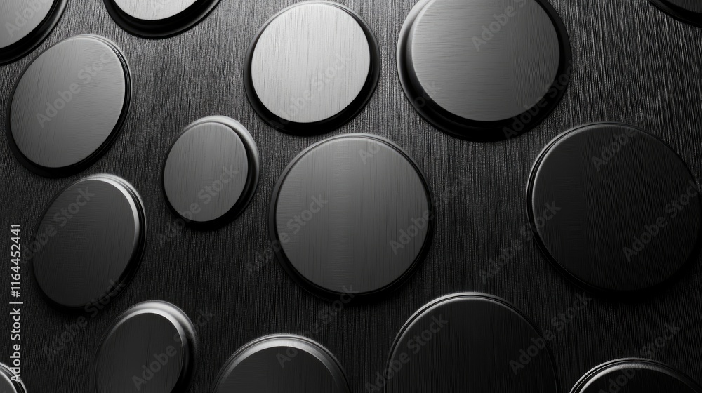 Poster circular brushed metal texture featuring a modern design with varying sizes of circular elements aga