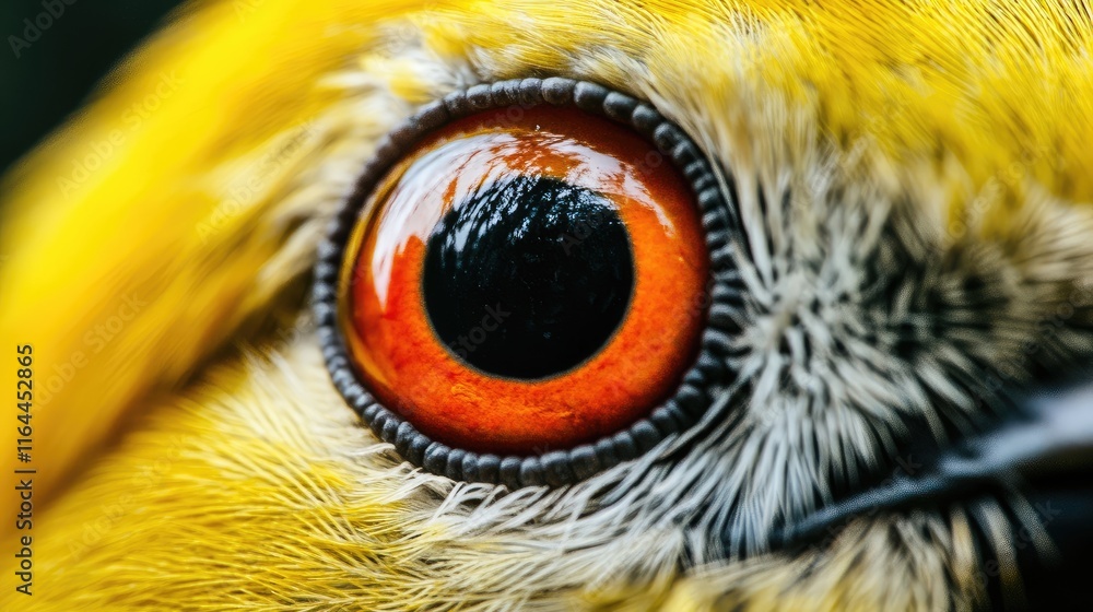 Poster close up of a vibrant yellow bird eye showcasing rich colors and detailed textures with sharp focus 