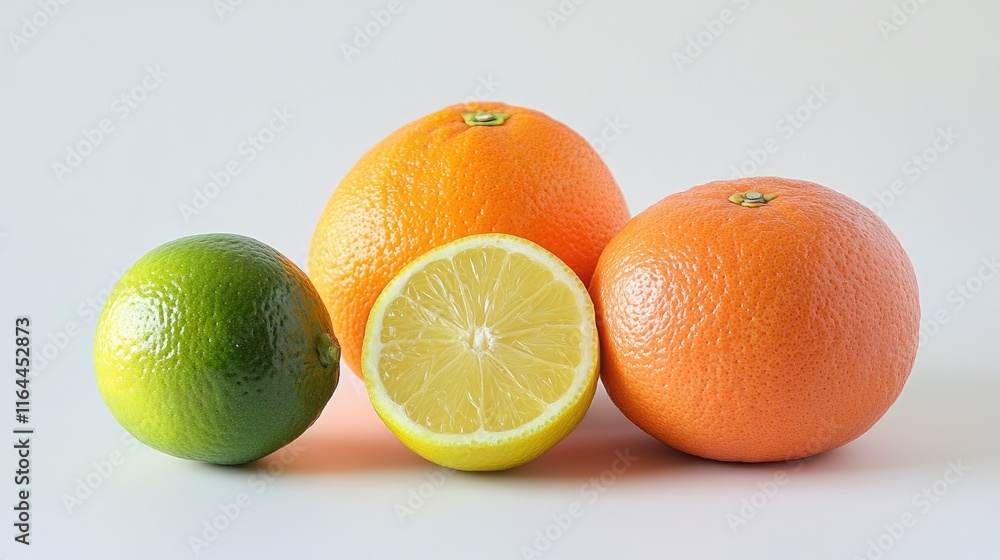 Poster citrus fruit collection displaying orange grapefruit lime tangerine and lemon on white background