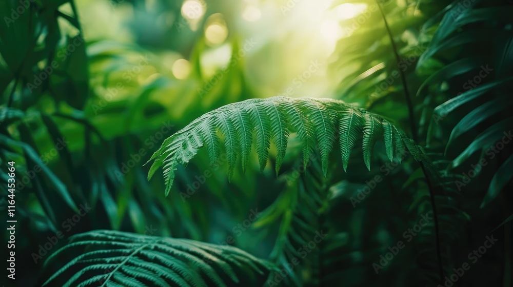 Poster close up view of tropical tree fern surrounded by vibrant greenery in a serene rainforest setting wi
