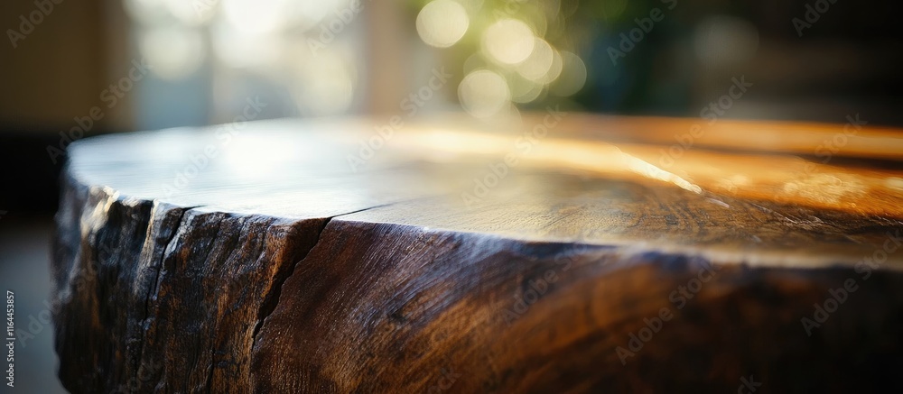 Poster close up of a rustic wooden table featuring a blurred background perfect for displaying home decor a