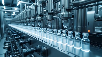 Automated Pharmaceutical Production Line, High-Tech Conveyor Belt Filling Vials with Medicine