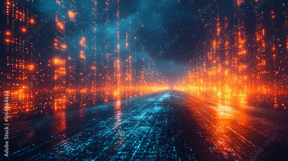 Poster mesmerizing visualization of quantum data flow through a secure digital tunnel