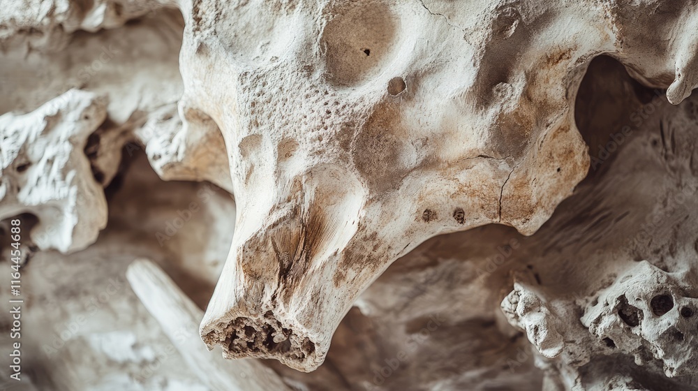 Poster close up of bovid bone fossil showing intricate details and natural texture in studio setting